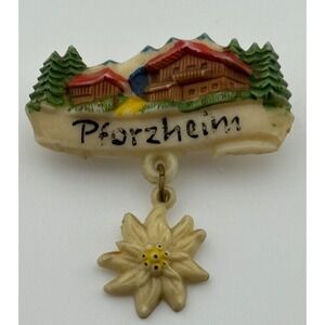 Vintage Pforzheim Germany Plastic Edelweiss Flower Dangle Brooch Pin